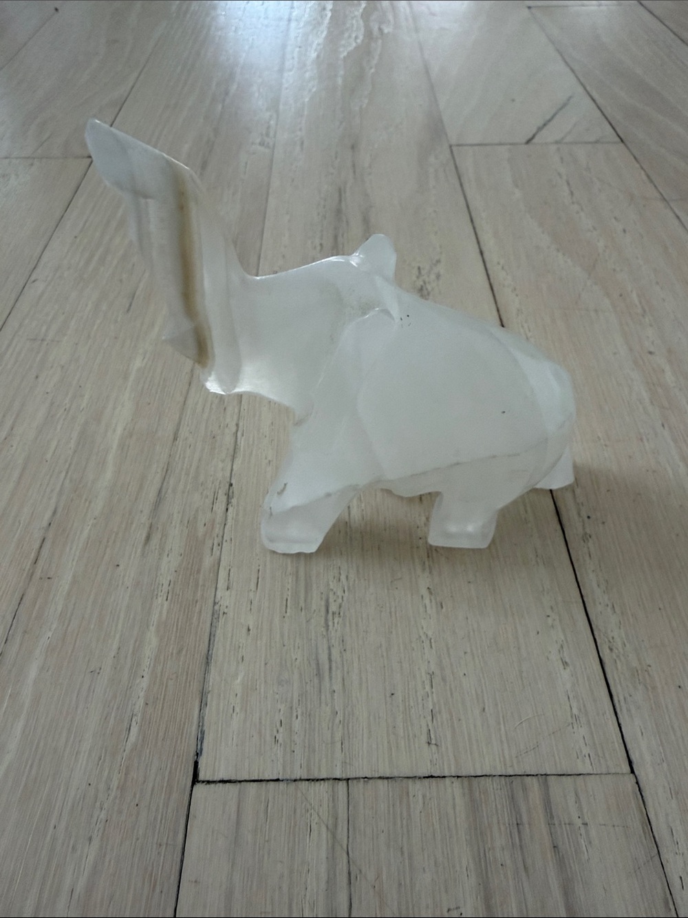 Carved quartz  Elephant Figurine - White